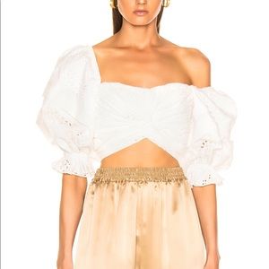 Marissa Webb White Puff Sleeve Crop Top